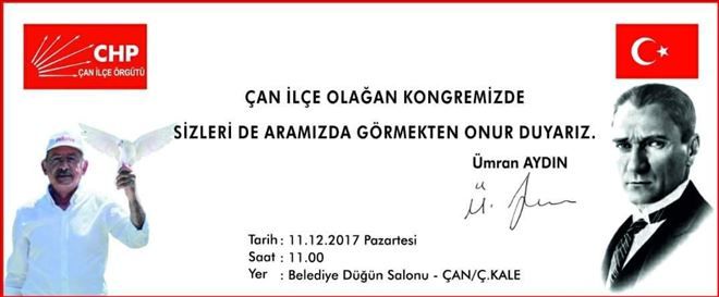 ÇAN CUMHURİYET HALK PARTİSİ KONGRE İLANI