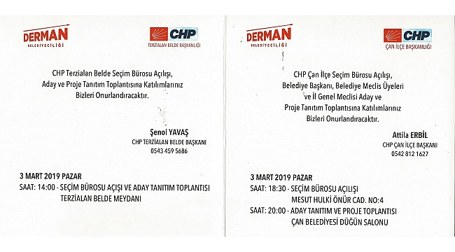 CHP Çan İlçe Başkanlığından Seçim Bürosu Açılışı, Aday ve Proje Tanıtım Toplantısına Davet