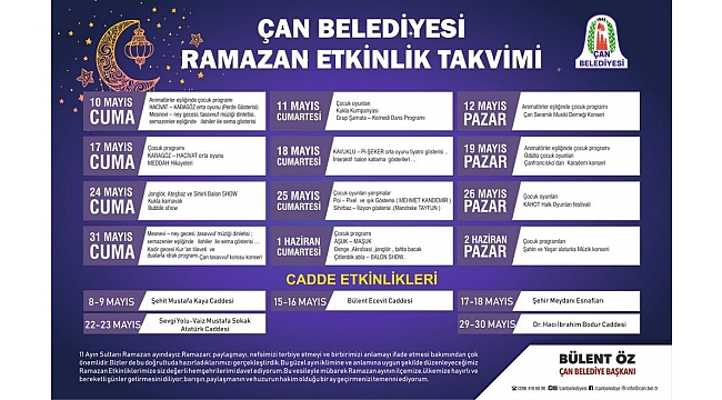 Çan Belediyesi Ramazan Etkinlikleri Bugün Başlıyor