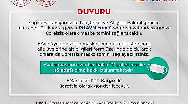 PTT ÜCRETSİZ MASKE DAĞITIMINA BAŞLADI!