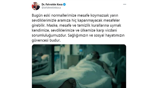 BAKAN KOCA, YOĞUN BAKIMDAN GÖRÜNTÜLER PAYLAŞIP VATANDAŞLARI UYARDI!