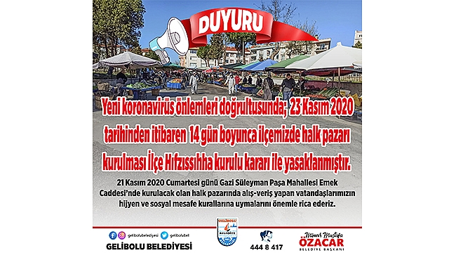 GELİBOLU'DA 14 GÜN PAZAR KURULMAYACAK!
