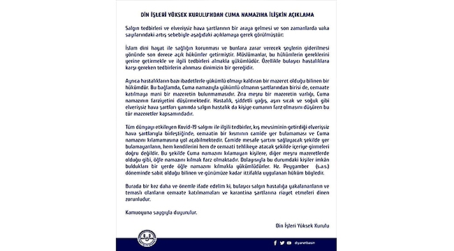 DİYANET'TEN 'CUMA NAMAZI' AÇIKLAMASI!