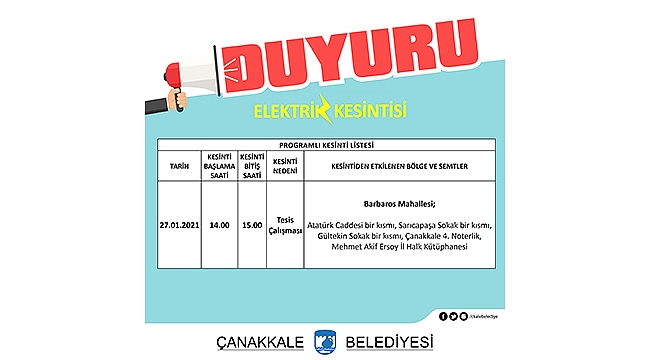 ELEKTRİK KESİNTİSİNE DİKKAT!