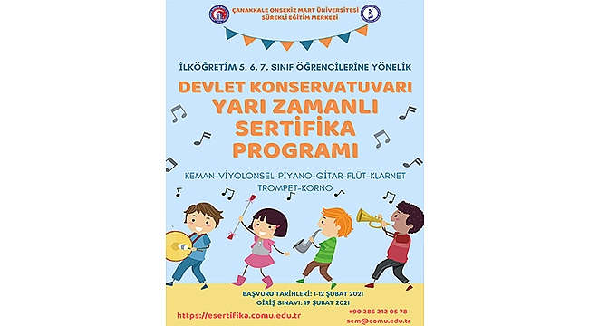 ÇOMÜ DEVLET KONSERVATUARI YARI ZAMANLI SERTİFİKA PROGRAMI