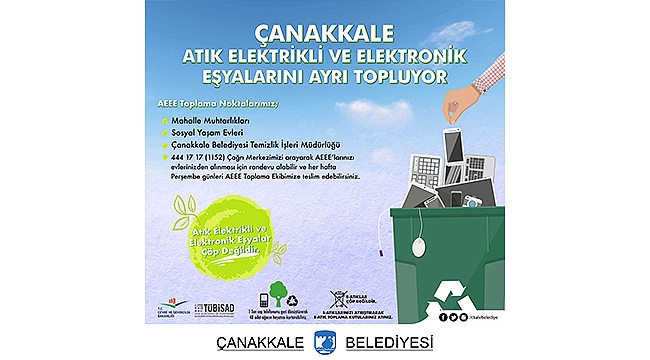 ÇANAKKALE BELEDİYESİ ATIK ELEKTRİKLİ VE ELEKTRONİK EŞYA (AEEE) TOPLAMADA 2. OLDU