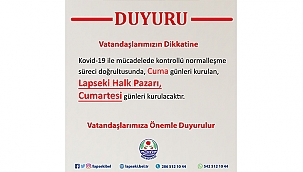 LAPSEKİ HALK PAZARI CUMARTESİ GÜNÜ KURULACAK