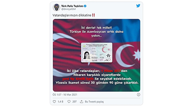 TÜRKİYE İLE AZERBAYCAN ARASINDA VİZESİZ SEYAHAT 1 NİSAN 2021'DE BAŞLIYOR!