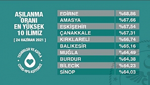 ÇANAKKALE AŞILANMA ORANI EN YÜKSEK 10 İL ARASINDA