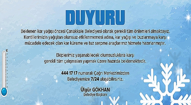 ÇANAKKALE BELEDİYESİNDEN KAR TEDBİRLERİ!