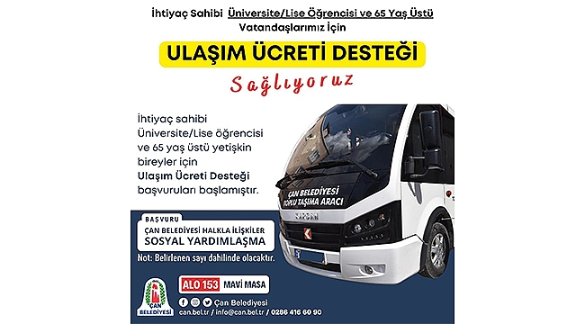 ÖĞRENCİLERE VE 65 YAŞ ÜSTÜ VATANDAŞLARA ULAŞIM ÜCRETİ DESTEĞİ