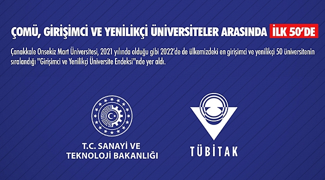 ÇOMÜ, GİRİŞİMCİ VE YENİLİKÇİ ÜNİVERSİTELER ARASINDA İLK 50'DE