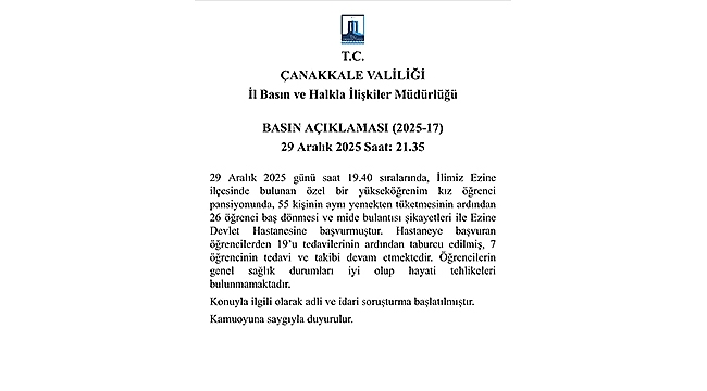 EZİNE'DE ÖĞRENCİ PANSİYONUNDA GIDA ZEHİRLENMESİ ŞÜPHESİ