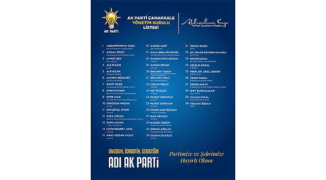 "YENİ DÖNEM, GÜÇLÜ KADRO: AK PARTİ ÇANAKKALE'Yİ ZİRVEYE TAŞIYACAK"